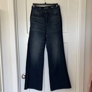 J.Crew Dark Indigo Denim Trouser Wide-Leg Jeans with velvet side stripe